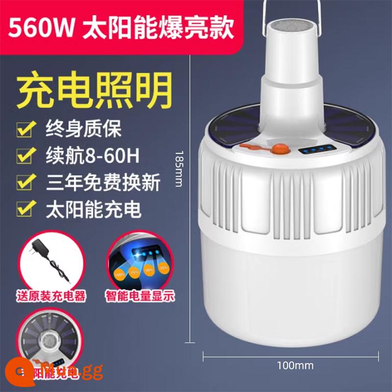 Đèn LED Sạc Bóng Đèn Mất Điện Chiếu Sáng Khẩn Cấp Hộ Gia Đình Đèn Cắm Trại Ngoài Trời Siêu Sáng Đèn Gian Hàng Chợ Đêm - Model rực rỡ (ánh sáng trắng 560w) sạc năng lượng mặt trời + hiển thị nguồn, thời lượng pin 60H