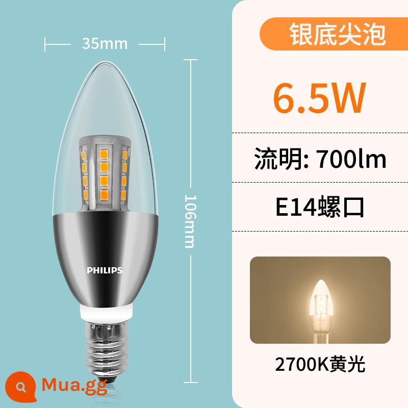 Philips led nến bóng đèn e14e27 vít tiết kiệm năng lượng nhà pha lê ba màu mờ đầu bong bóng kéo đuôi đèn chùm - [Ánh sáng vàng bạc sáng bong bóng đầu pha lê] E14-6.5W