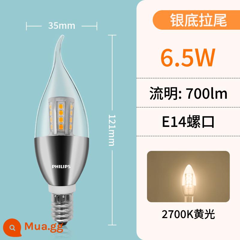 Philips led nến bóng đèn e14e27 vít tiết kiệm năng lượng nhà pha lê ba màu mờ đầu bong bóng kéo đuôi đèn chùm - [Ánh sáng vàng-bạc pha lê đuôi bong bóng] E14-6.5W