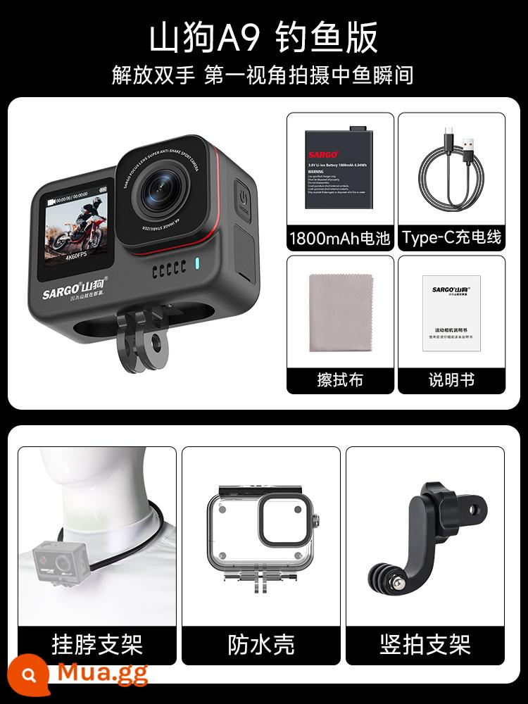 A9 Chó Núi Camera Thể Thao Câu Cá Chống Rung Xe Máy Đi Mũ Bảo Hiểm Đầu Ghi Toàn Cảnh 360 Camera 4K - Phiên bản câu cá