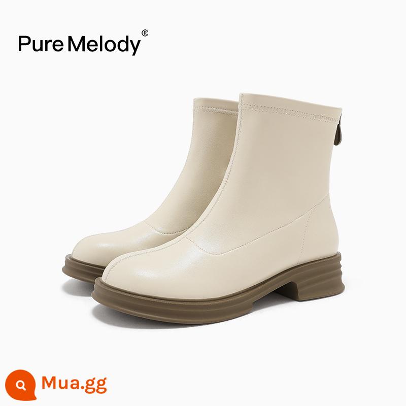 PM Martin Boots Mùa xuân và Mùa thu Boot Boot Boots Boots của Anh Xu hướng trong khi giày da tạm thời bị hỏng Xóa giày phụ nữ - PUQC72101 màu trắng ngà