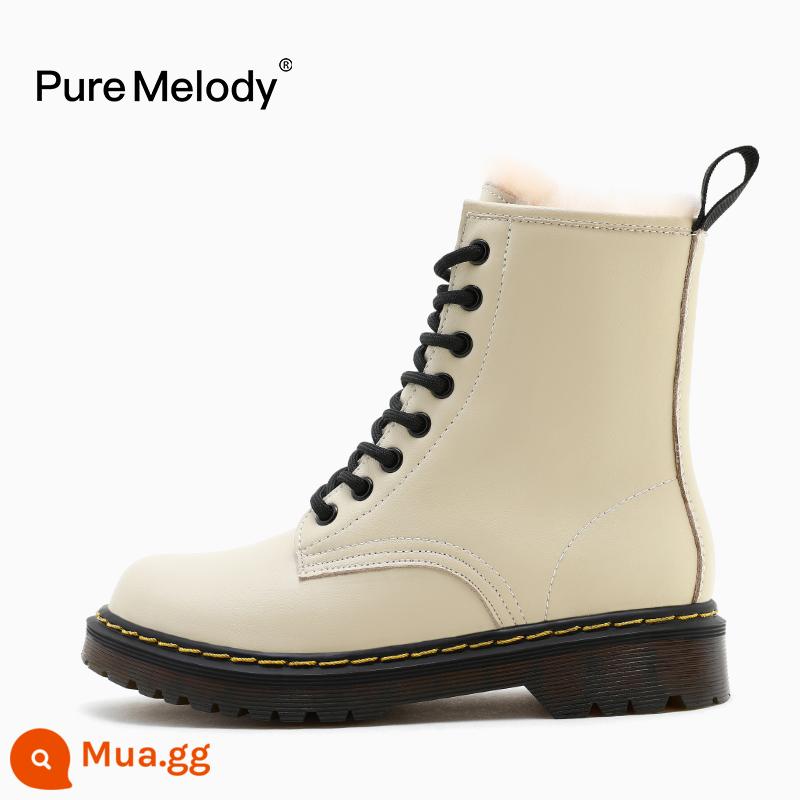 PM Martin Boots Mùa xuân và Mùa thu Boot Boot Boots Boots của Anh Xu hướng trong khi giày da tạm thời bị hỏng Xóa giày phụ nữ - PM3808 màu trắng ngà (lớp lót len) thích hợp với -20oC ~ 0oC