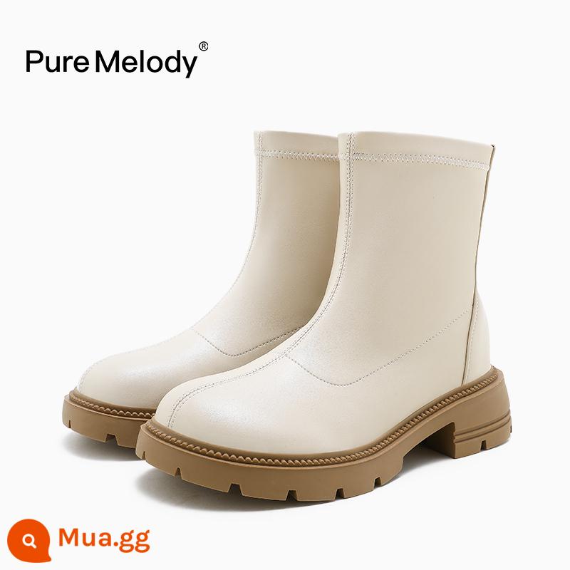 PM Martin Boots Mùa xuân và Mùa thu Boot Boot Boots Boots của Anh Xu hướng trong khi giày da tạm thời bị hỏng Xóa giày phụ nữ - PCQC7030 màu trắng ngà