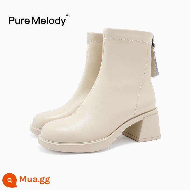 PM Martin Boots Mùa xuân và Mùa thu Boot Boot Boots Boots của Anh Xu hướng trong khi giày da tạm thời bị hỏng Xóa giày phụ nữ - PWQC35SS9606H màu trắng ngà