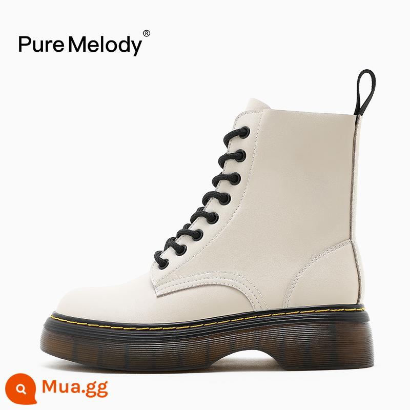 PM Martin Boots Mùa xuân và Mùa thu Boot Boot Boots Boots của Anh Xu hướng trong khi giày da tạm thời bị hỏng Xóa giày phụ nữ - PMQC3880 màu trắng ngà