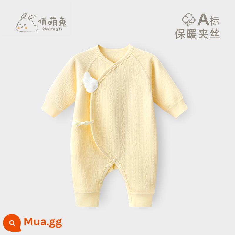 Qiao Thỏ Dễ Thương 0 đến 3 tháng tuổi quần áo trẻ sơ sinh sơ sinh mùa xuân và mùa thu cotton nguyên chất sơ sinh áo liền quần đầy đủ tháng cho bé quần áo trẻ em - Phong cách mùa thu đông [ấm áp] màu vàng ngỗng