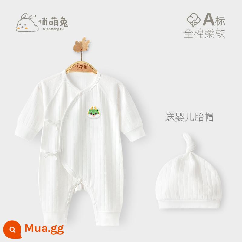 Qiao Thỏ Dễ Thương 0 đến 3 tháng tuổi quần áo trẻ sơ sinh sơ sinh mùa xuân và mùa thu cotton nguyên chất sơ sinh áo liền quần đầy đủ tháng cho bé quần áo trẻ em - Phong cách mùa xuân và mùa thu [Xiaolongbao] (đi kèm mũ bào thai)