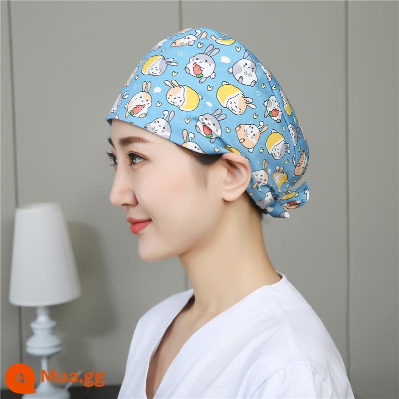 Mũ phòng mổ nữ cotton mũ y tá giam hóa trị bao đầu mũ phòng khám nha khoa bác sĩ làm việc mũ nam - chú thỏ màu xanh nhạt