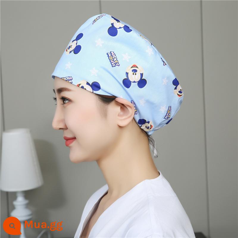 Mũ phòng mổ nữ cotton mũ y tá giam hóa trị bao đầu mũ phòng khám nha khoa bác sĩ làm việc mũ nam - Khóa điều chỉnh Mickey màu xanh