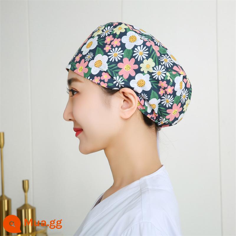 Mũ phòng mổ nữ cotton mũ y tá giam hóa trị bao đầu mũ phòng khám nha khoa bác sĩ làm việc mũ nam - Khóa điều chỉnh hoa màu hồng lục lam