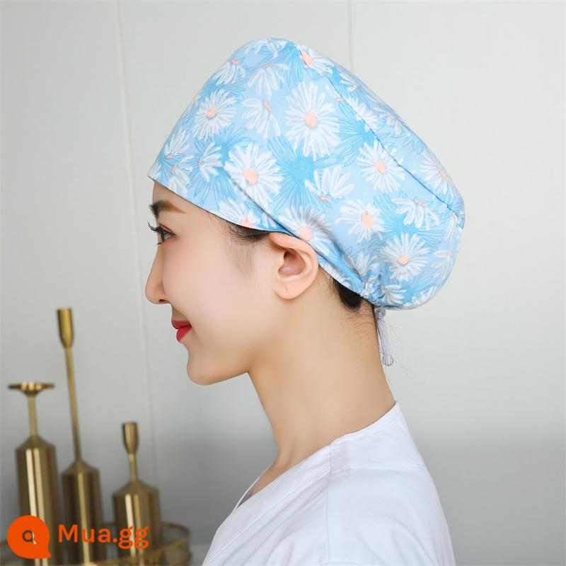 Mũ phòng mổ nữ cotton mũ y tá giam hóa trị bao đầu mũ phòng khám nha khoa bác sĩ làm việc mũ nam - Khóa điều chỉnh hoa cúc màu xanh nhạt