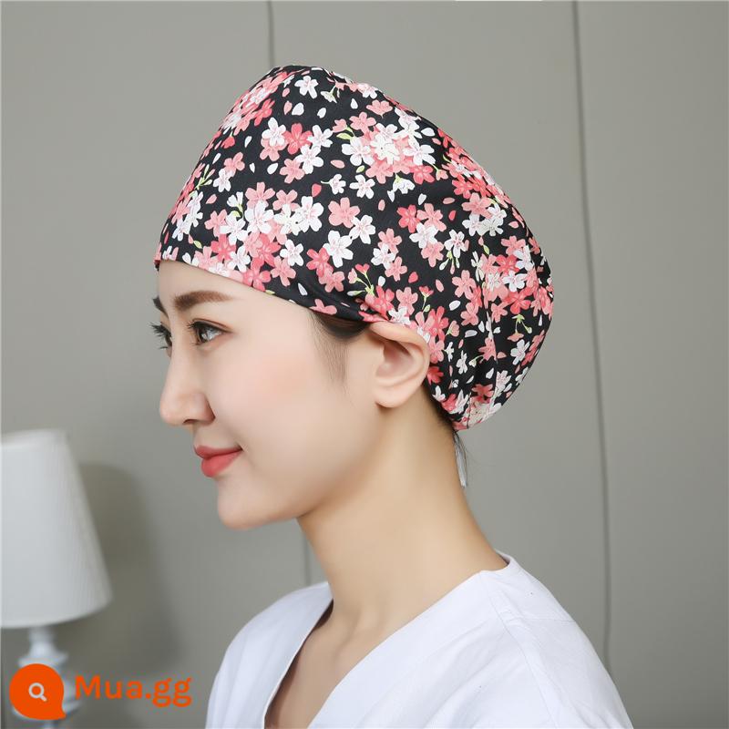 Mũ phòng mổ nữ cotton mũ y tá giam hóa trị bao đầu mũ phòng khám nha khoa bác sĩ làm việc mũ nam - Khóa điều chỉnh hoa nhỏ màu xanh hải quân