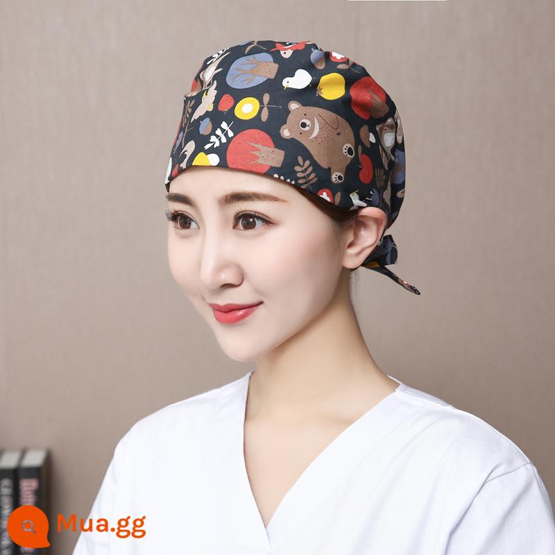 Mũ phòng mổ nữ cotton mũ y tá giam hóa trị bao đầu mũ phòng khám nha khoa bác sĩ làm việc mũ nam - rừng tối