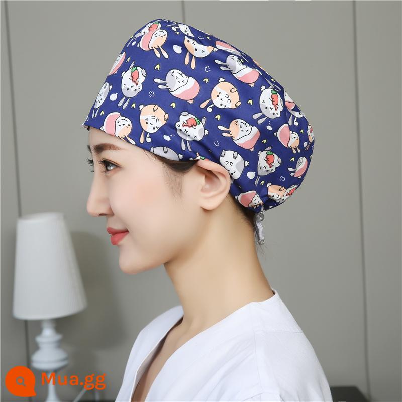 Mũ phòng mổ nữ cotton mũ y tá giam hóa trị bao đầu mũ phòng khám nha khoa bác sĩ làm việc mũ nam - Khóa điều chỉnh hình chú thỏ màu xanh đậm