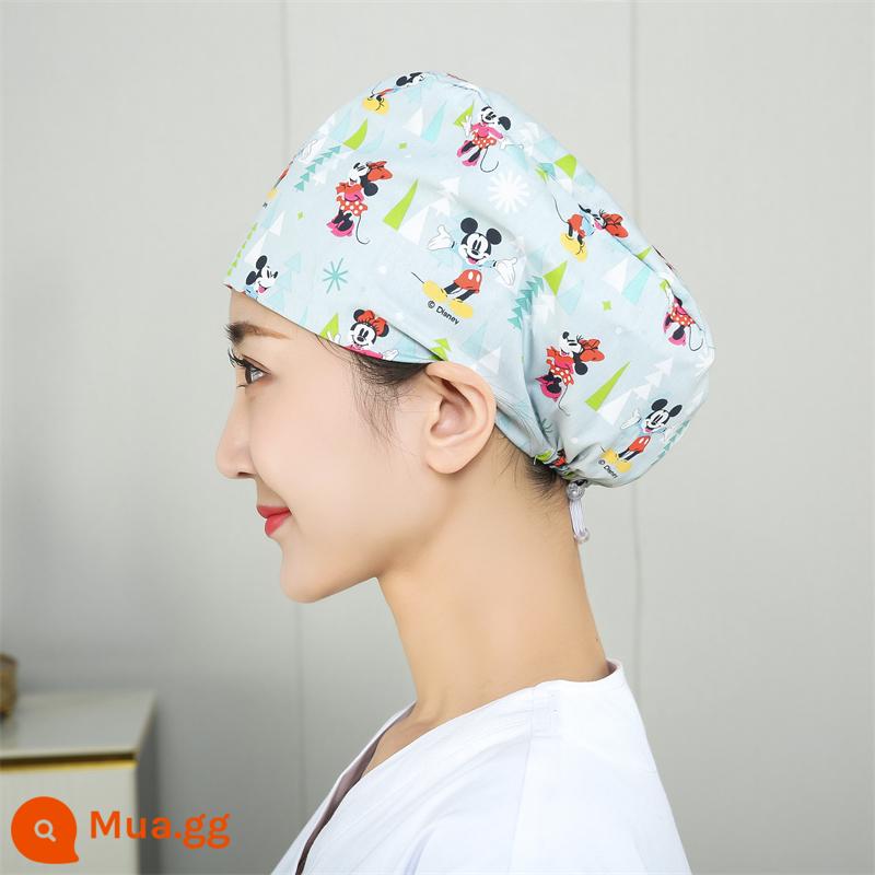 Mũ phòng mổ nữ cotton mũ y tá giam hóa trị bao đầu mũ phòng khám nha khoa bác sĩ làm việc mũ nam - Khóa điều chỉnh Minnie màu xanh