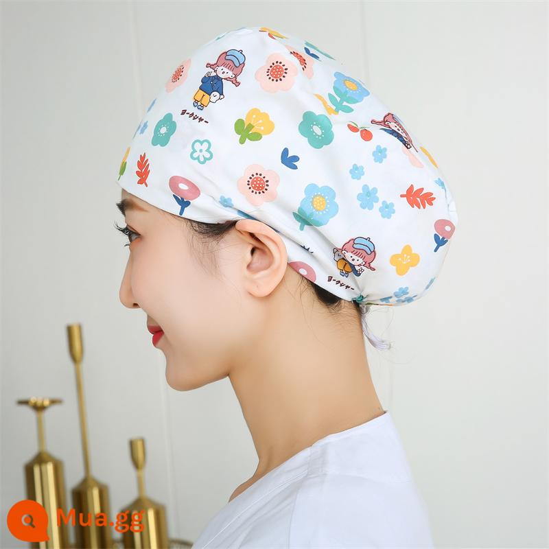 Mũ phòng mổ nữ cotton mũ y tá giam hóa trị bao đầu mũ phòng khám nha khoa bác sĩ làm việc mũ nam - Bông hoa nhỏ quê hương chỉnh khóa