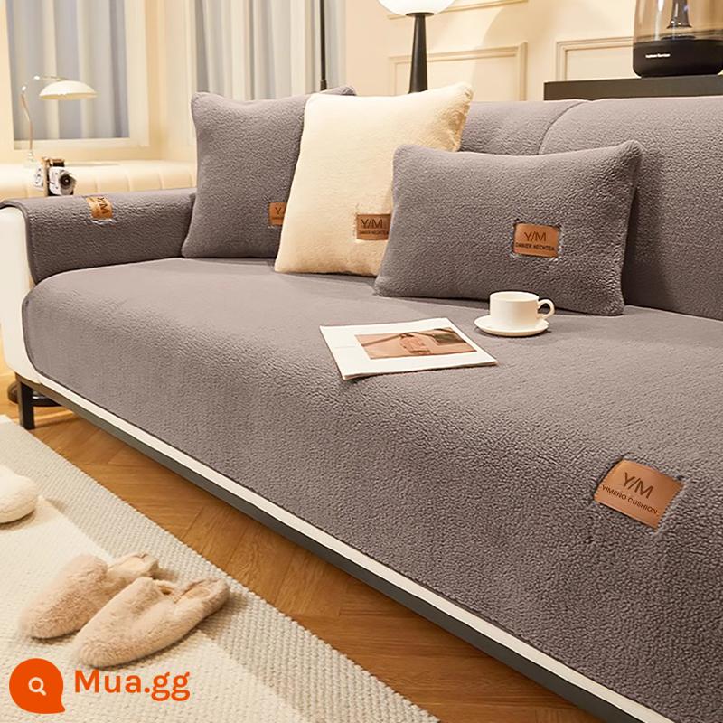 Lông Cừu Nhung Sofa Đệm Mùa Đông Dày Sang Trọng Đệm Chống Trơn Trượt Da Ghế Sofa Mùa Thu Đông Đệm Khăn Vải - Lông cừu màu xám đen [cửa hàng cũ]