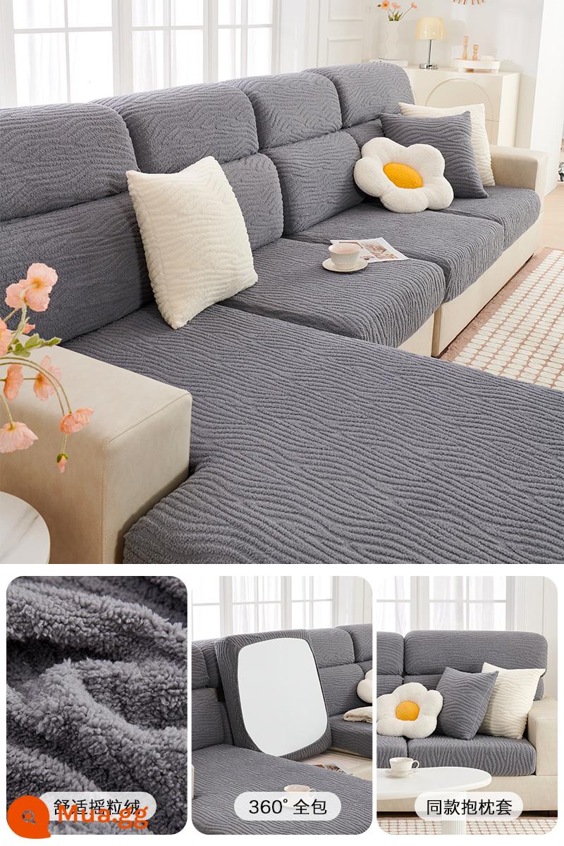 2022 mùa đông mới thời trang đơn giản chống trơn trượt ghế sofa bao gồm tất cả bốn mùa đa năng đệm đàn hồi bọc ghế sofa - Họa tiết sóng-xám đậm