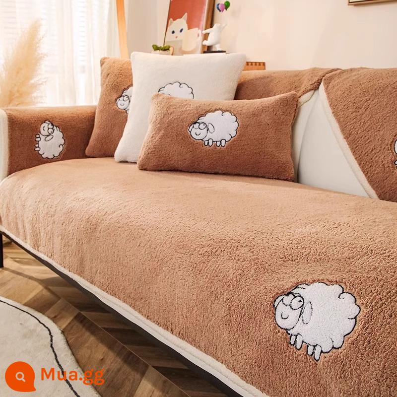 Lông Cừu Nhung Sofa Đệm Mùa Đông Dày Sang Trọng Đệm Chống Trơn Trượt Da Ghế Sofa Mùa Thu Đông Đệm Khăn Vải - Cà phê da cừu nhẹ