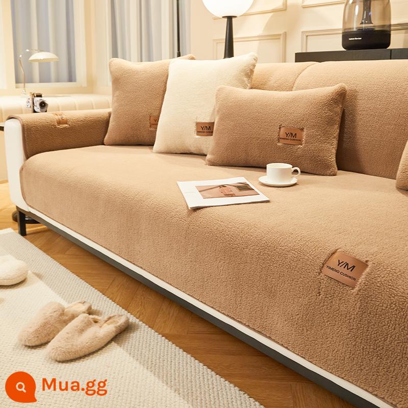 Lông Cừu Nhung Sofa Đệm Mùa Đông Dày Sang Trọng Đệm Chống Trơn Trượt Da Ghế Sofa Mùa Thu Đông Đệm Khăn Vải - Cà phê nhẹ len cừu [Khóa và giữ ấm nhanh]