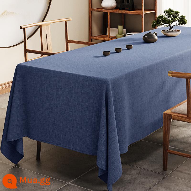 Trung Quốc Mới Phong Cách Cotton Linen Khăn Trải Bàn Chống Thấm Nước Bàn Trà Thảm Vải Thiền Thư Pháp Họp Khăn Trải Bàn Hình Chữ Nhật Khăn Trải Bàn Vải Bảng Cờ - [Không thấm nước] Màu xanh đậm