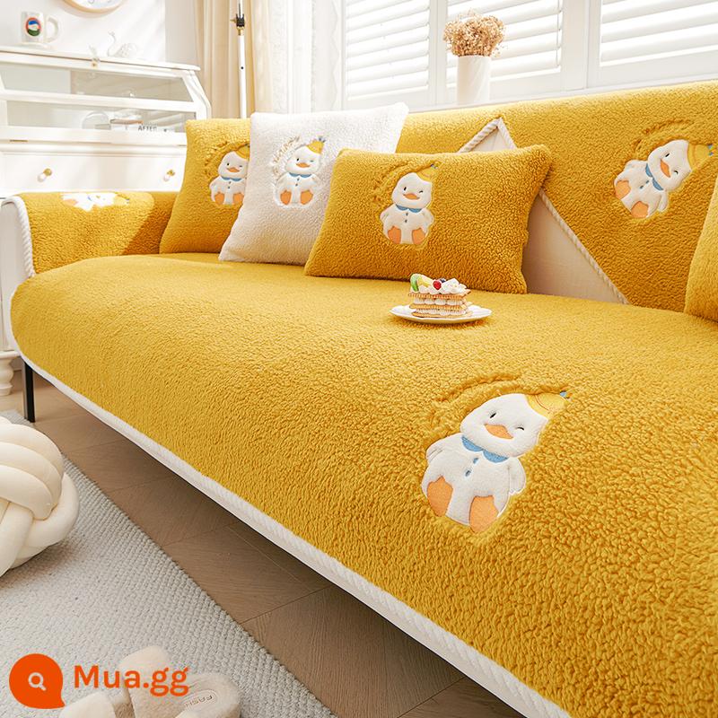 Lông Cừu Nhung Sofa Đệm Mùa Đông Dày Sang Trọng Đệm Chống Trơn Trượt Da Ghế Sofa Mùa Thu Đông Đệm Khăn Vải - Happy Acridine-màu vàng [Thu thập và thêm để mua hàng]