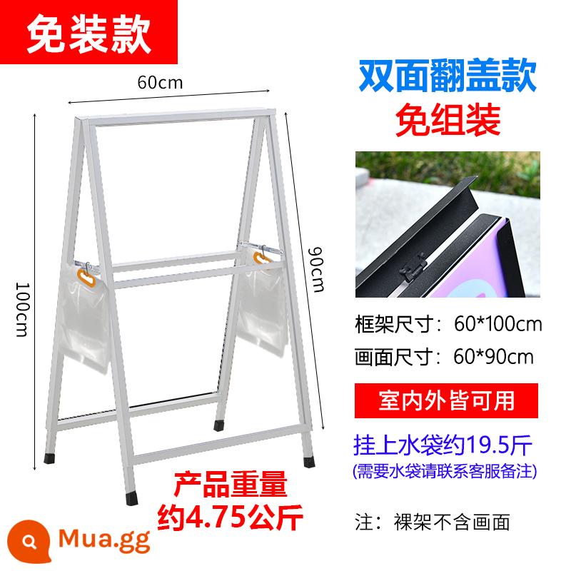 Bảng trưng bày biển quảng cáo ngoài trời quán cà phê bảng trưng bày bảng kt đứng giá treo poster đứng trên sàn - Tổng thể nắp lật hai mặt màu trắng không cần lắp đặt 60X90