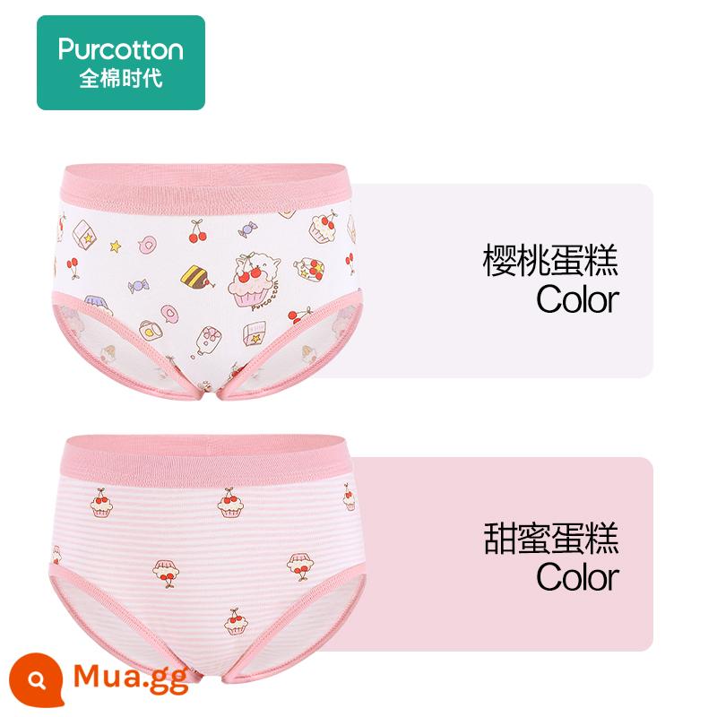 Thời đại cotton quần áo trẻ em quần lót bé gái cotton trẻ em quần đùi tam giác bé trai và bé gái thoáng khí cho bé võ sĩ - Bánh Ngọt + Bánh Anh Đào (Girls Triangle)