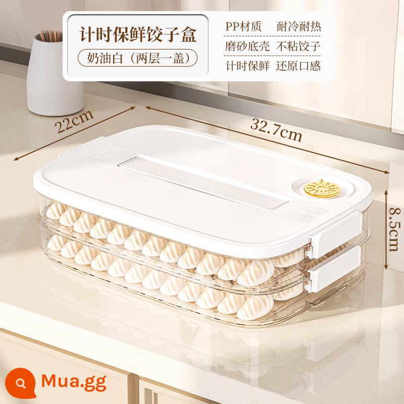 Bánh xếp áp chảo hộp bảo quản tủ lạnh Bánh xếp áp chảo hộp đông lạnh cấp thực phẩm hoành thánh Bánh xếp áp chảo hộp đông lạnh khay đựng tay - Màu trắng ngọc trai 2 lớp [xách tay] có thể đựng được 140 chiếc bánh bao