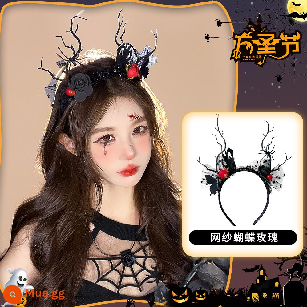 Halloween mũ đội đầu hình ảnh ngộ nghĩnh đạo cụ cos phụ kiện cài áo dạ quang tóc vòng tóc trang trí phụ kiện tóc tóc vòng - Băng đô hoa hồng lưới