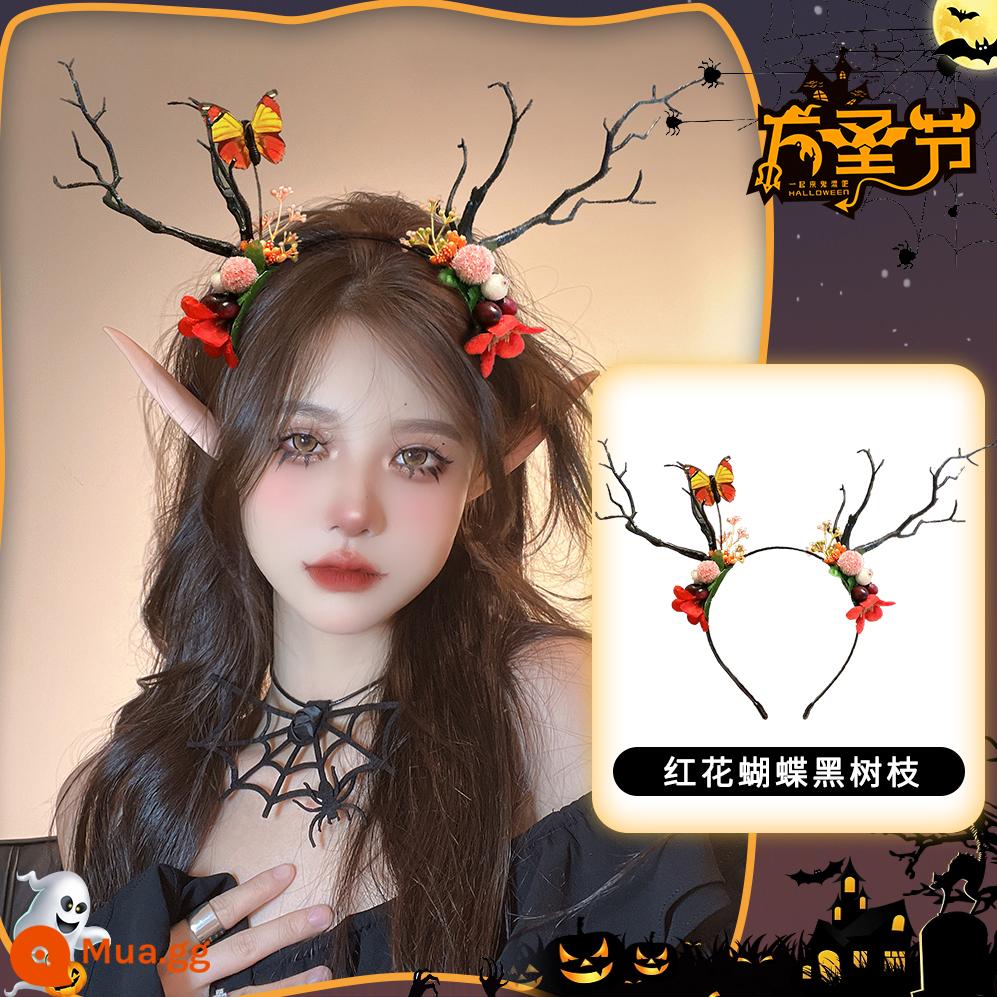 Halloween mũ đội đầu hình ảnh ngộ nghĩnh đạo cụ cos phụ kiện cài áo dạ quang tóc vòng tóc trang trí phụ kiện tóc tóc vòng - hoa đỏ bướm cành đen