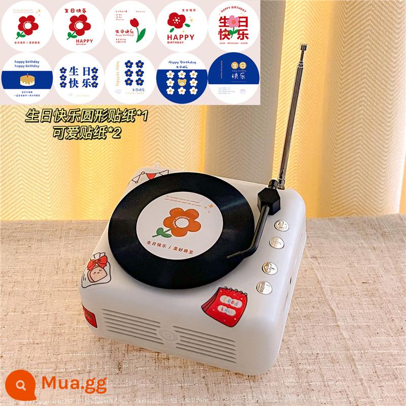 Loa Bluetooth Nhỏ Đĩa CD Đĩa Vinyl Mini Retro Nhỏ Âm Thanh Nổi Quà Tặng Sinh Nhật Dễ Thương Cho Bé Gái Và Bé Trai - Nhãn dán vinyl + màu trắng nhạt*10 thiệp chúc mừng có chữ viết ma