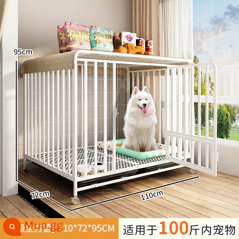 Chuồng chó chó nhỏ chó vừa trong nhà có nhà vệ sinh hàng rào chó cưng Corgi Teddy đặc biệt chuồng chó cũi - "Mẫu nâng cấp-110*72*95" trong vòng 100 pound-màu trắng