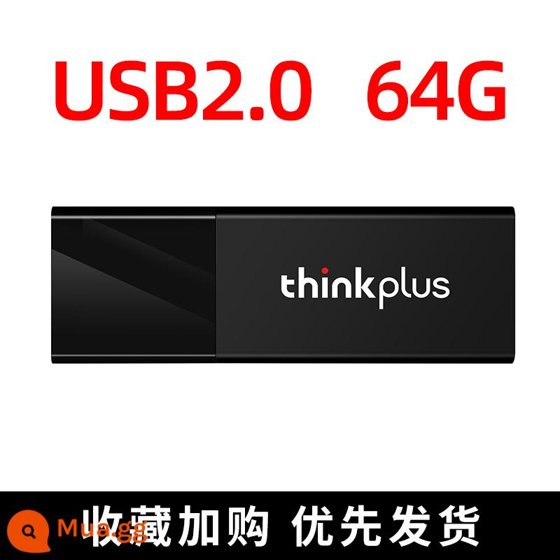 Thinkplus Lenovo U disk 128G chính hãng tốc độ cao 3.0 dung lượng lớn máy tính trên ô tô học sinh USB 32g 64g - 64G đen [USB2.0]