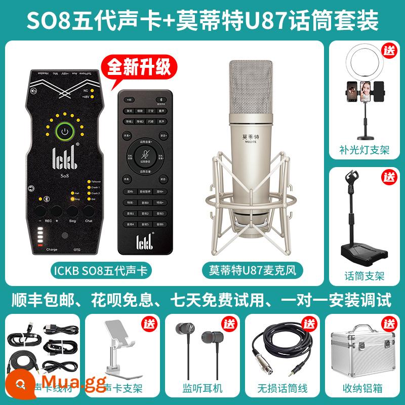 ickb so8 card âm thanh thế hệ thứ năm ca hát điện thoại di động máy tính đặc biệt phổ neo hát karaoke thiết bị phát sóng trực tiếp ngoài trời trọn bộ micro thu âm bộ micro không dây rung tay nhanh tạo tác - Card âm thanh Ickb so8 + Bộ micro Mortite U87