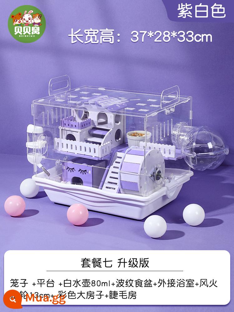 Lồng hamster nhỏ acrylic trong suốt ngôi nhà đặc biệt giá rẻ lớn quá khổ biệt thự gấu vàng nguồn cung cấp đầy đủ - Lồng Hamster Acrylic Gói 7 Nâng Cấp Trắng Tím