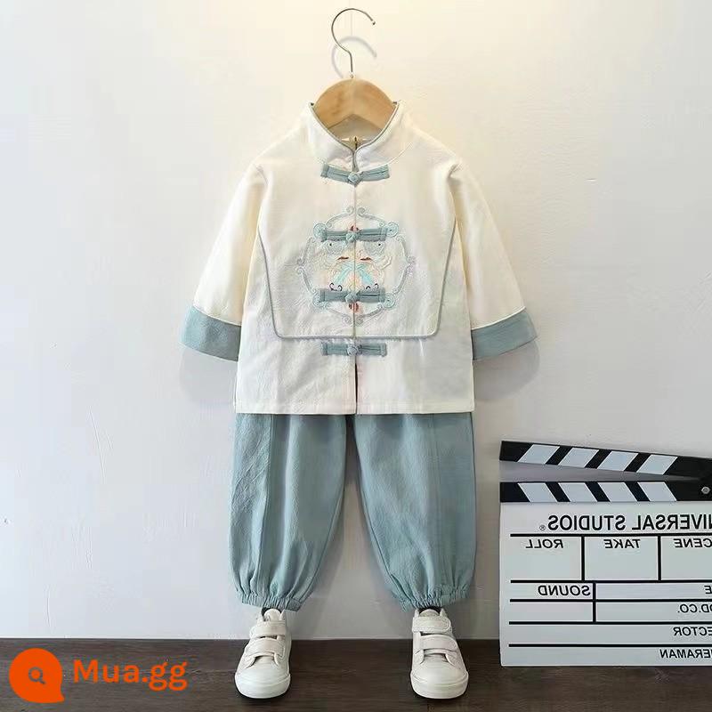 Bé trai Hanfu Xuân Thu Bộ Đồ Cotton và Vải Lanh 2023 Trẻ Em Đường Phù Hợp Với Văn Hóa Trung Quốc Trình Diễn Quần Áo Bé Trai Phong Cách Trung Hoa Retro Quần Áo - Bộ 61 màu trắng