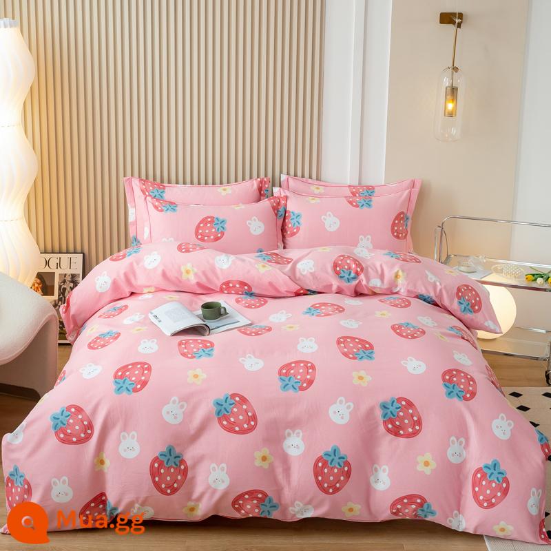 Dày cotton nguyên chất 4 mảnh 100 cotton chải cao cấp giường vỏ chăn đơn giản phong cách Bắc Âu chăn ga gối ins - Lê Mạnh Đồ-Hồng WBS