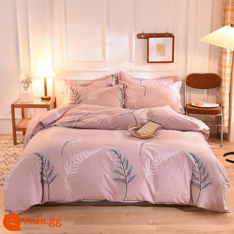 Dày cotton nguyên chất 4 mảnh 100 cotton chải cao cấp giường vỏ chăn đơn giản phong cách Bắc Âu chăn ga gối ins - Những mảnh tình yêu đích thực. Nâu