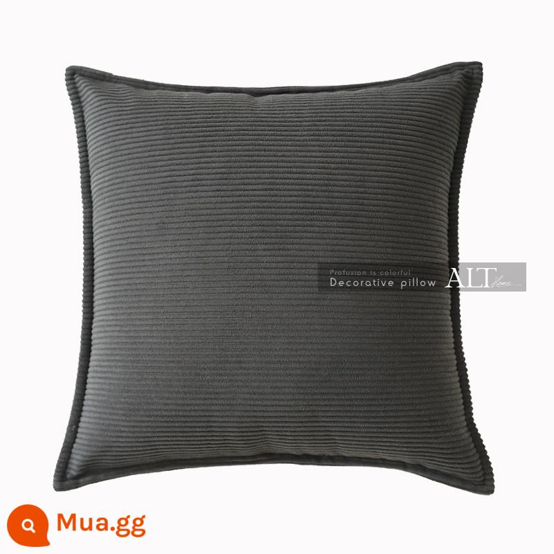 Gối sofa phòng khách nhẹ nhàng sang trọng, đệm đầu giường cao cấp, đệm lưng, vỏ đệm cửa sổ nhung kẻ, không lõi - than màu xám