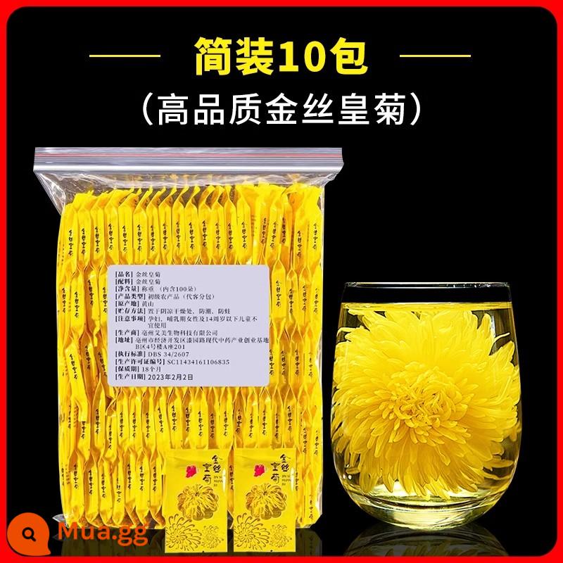 Trà hoa cúc hoàng đế lụa vàng Hoa cúc bào thai Thanh hỏa, thanh nhiệt và giải độc cao cấp Một tách trà hoa cúc cống phẩm Qinghuo cho sức khỏe - Gói đơn giản gồm 10 gói hoa cúc hoàng gia lụa vàng cao cấp