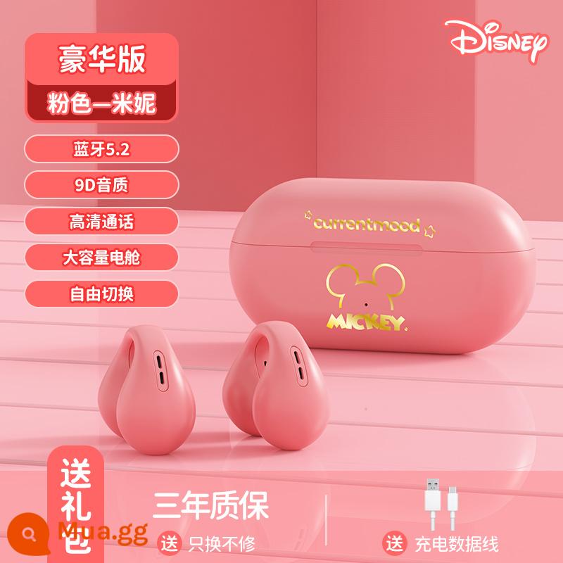 Tai nghe bluetooth không dây Disney kẹp tai không nhét tai dẫn truyền xương 2023 mới cho nam và nữ phù hợp với Apple Huawei - Minnie Fan丨Phiên bản cao cấp [Không méo tiếng + chip Bluetooth 5.2]