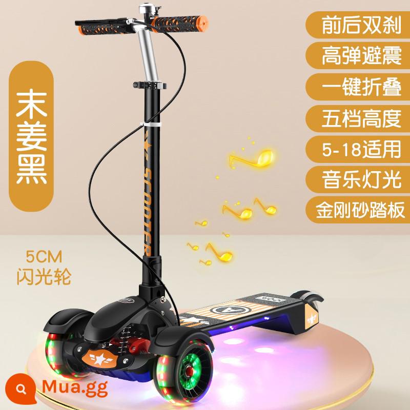 Xe Scooter Maidomi trẻ em 6-8-12 tuổi trên 3 bé trai bé gái lớn đạp gấp ván trượt trơn - Đen - phanh đôi cho tay chân/có nhạc và đèn/kiểu gập phù hợp cho bé 3-18 tuổi