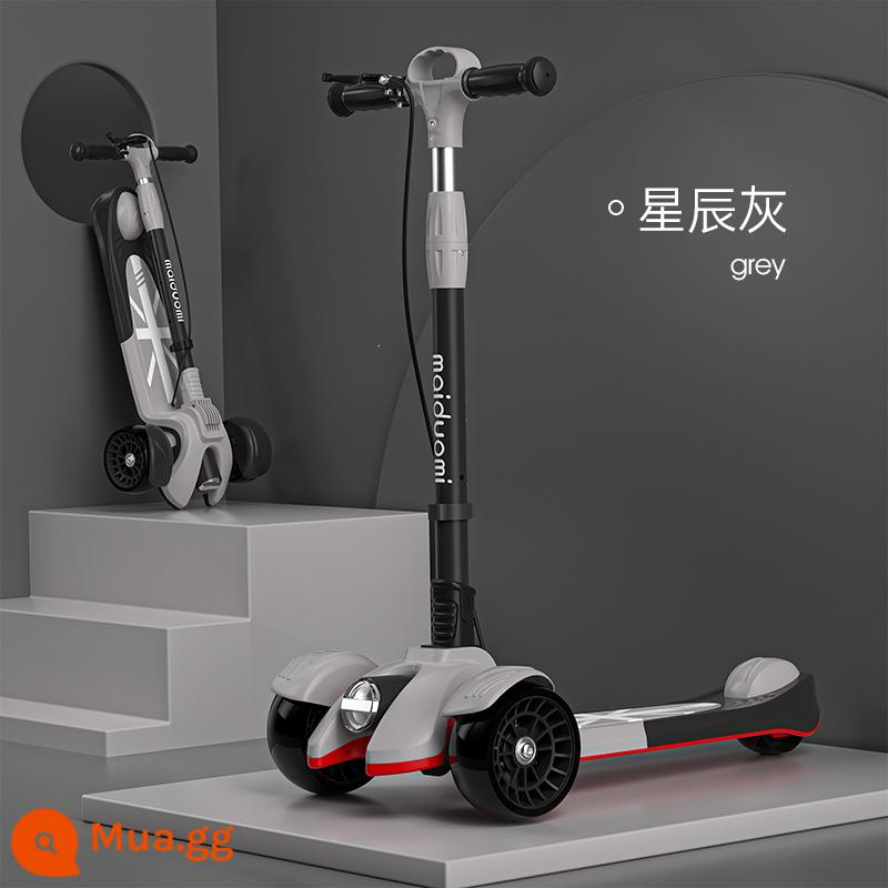 Xe Scooter Maidomi trẻ em 3-6-12-10 tuổi trên 8 bé trai và bé gái ván trượt gấp trơn - Màu xám Stardust/Phanh đôi phía trước và phía sau/có sẵn cho trẻ 3-18 tuổi/mẫu gập