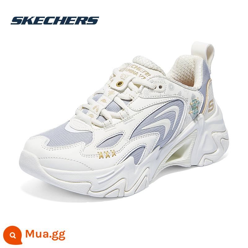 Giày SKECHERS Mùa Thu Đông Nữ Plus Nhung Giày Thể Thao Bánh Tuyết Giáng Sinh Giày Bố Giày Panda Giày Nữ Cotton giày Giày Thường - Rồng tốt lành/Mô hình năm mới/Năm con Rồng Limited/Trắng sữa/Xám