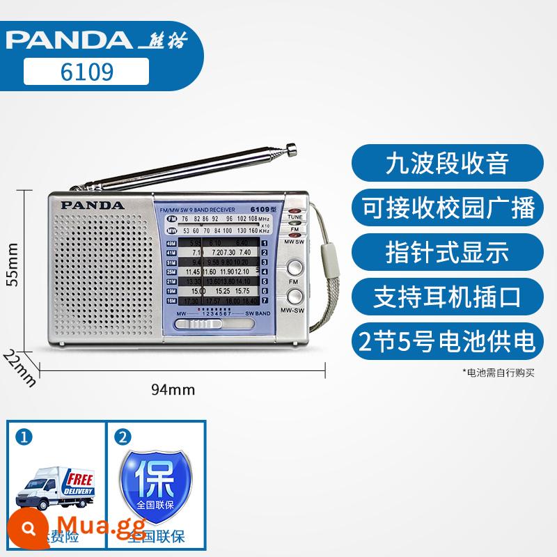 Đài phát thanh đặc biệt Panda 6169 dành cho người già bán dẫn di động toàn dải mới cho người già walkman - Bạc 6109 [bao gồm cả dây đeo tay]