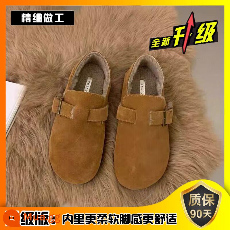 Sanxi cùng phong cách Giày Birkenstock trọn gói dành cho nữ 2023 mùa xuân thu mới giày đế dày câu cá Birkenstock giày bệt một chân - Maroon plus nhung [phiên bản nâng cấp]