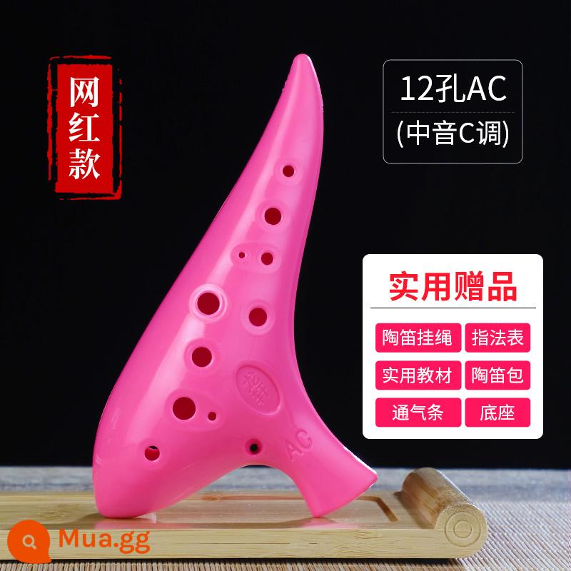 Nhạc cụ Ocarina Sáo ac-tuned 12 lỗ học sinh tiểu học Học sinh tiểu học bằng nhựa 12 lỗ mới bắt đầu học sinh tiểu học trẻ em đặc biệt - [Người mẫu nổi tiếng trên Internet] Bột bóng Ocarina Resin + Quà tặng