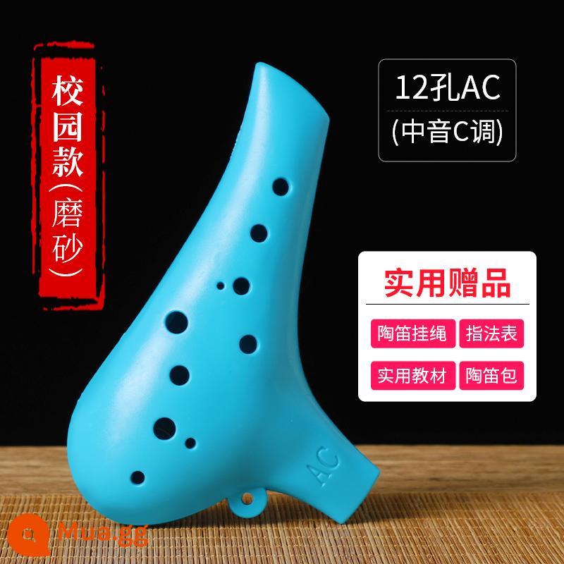 Nhạc cụ Ocarina Sáo ac-tuned 12 lỗ học sinh tiểu học Học sinh tiểu học bằng nhựa 12 lỗ mới bắt đầu học sinh tiểu học trẻ em đặc biệt - [Mẫu khuôn viên trường] Nhựa Ocarina Matte Blue + Quà tặng