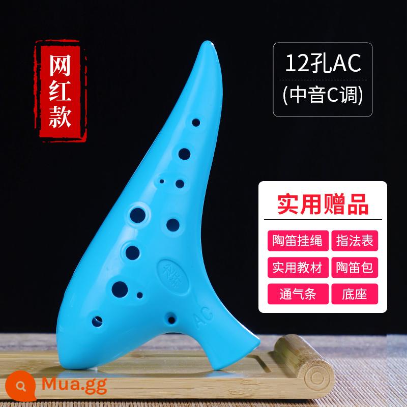 Nhạc cụ Ocarina Sáo ac-tuned 12 lỗ học sinh tiểu học Học sinh tiểu học bằng nhựa 12 lỗ mới bắt đầu học sinh tiểu học trẻ em đặc biệt - [Người mẫu nổi tiếng trên Internet] Nhựa Ocarina Màu xanh sáng + Quà tặng